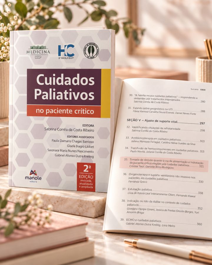 Livro Cuidados Paliativos no Paciente Crítico, 2ª edição, Manole, aberto no sumário com o capítulo 35 destacado